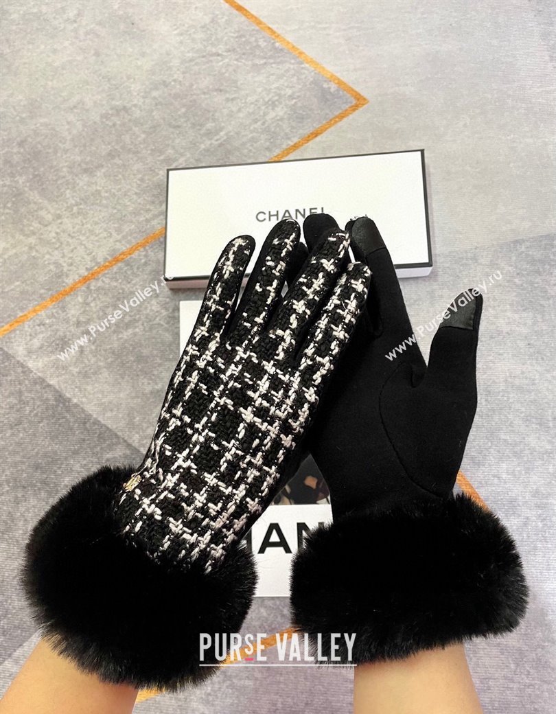 Chanel Tweed Gloves Black 2024 1129 (A-241129068)