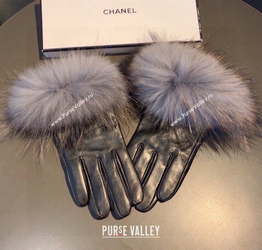 Chanel Rabbit Fur and Lambskin Gloves with Fox Fur Charm Grey 2024 1129 (XMN-241129047)