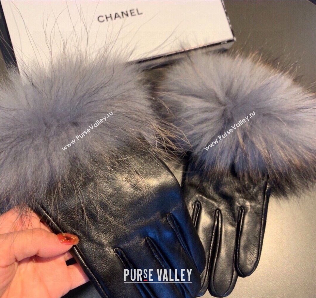 Chanel Rabbit Fur and Lambskin Gloves with Fox Fur Charm Grey 2024 1129 (XMN-241129047)