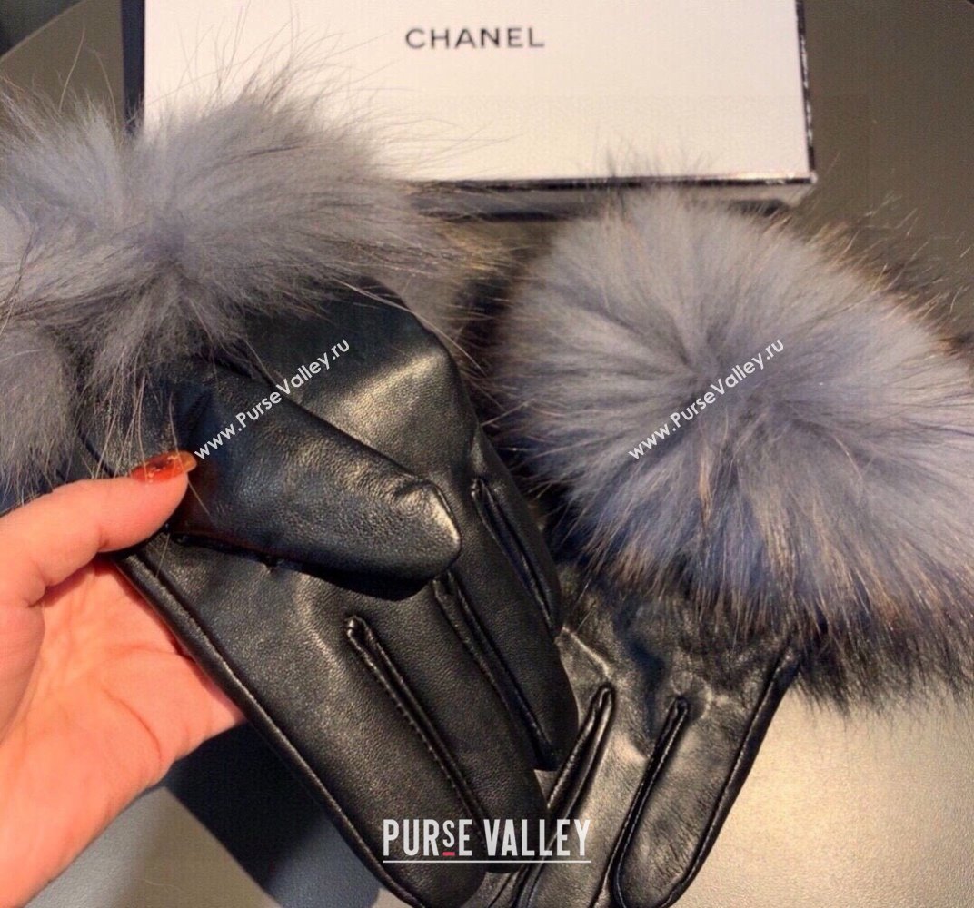 Chanel Rabbit Fur and Lambskin Gloves with Fox Fur Charm Grey 2024 1129 (XMN-241129047)