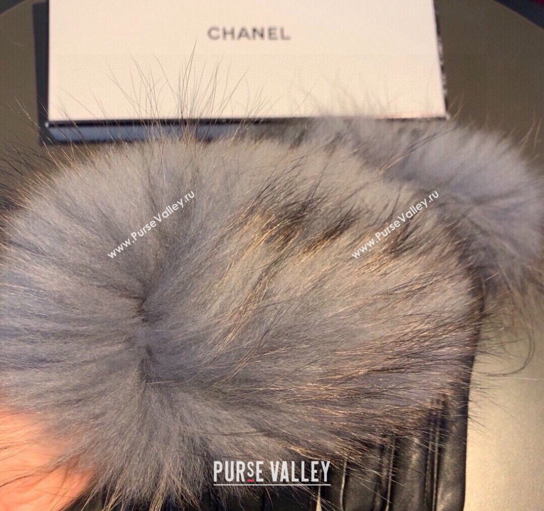 Chanel Rabbit Fur and Lambskin Gloves with Fox Fur Charm Grey 2024 1129 (XMN-241129047)