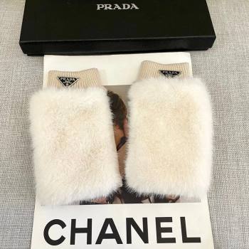 Prada Wool and MinkFur-Like Gloves White 2024 1129 (A-241129071)