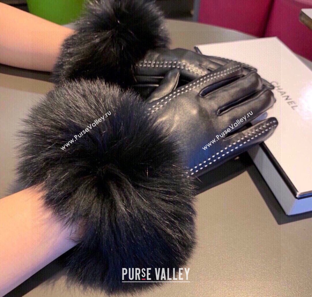 Chanel Rabbit Fur and Lambskin Gloves with Fox Fur Charm Black2 2024 1129 (XMN-241129048)