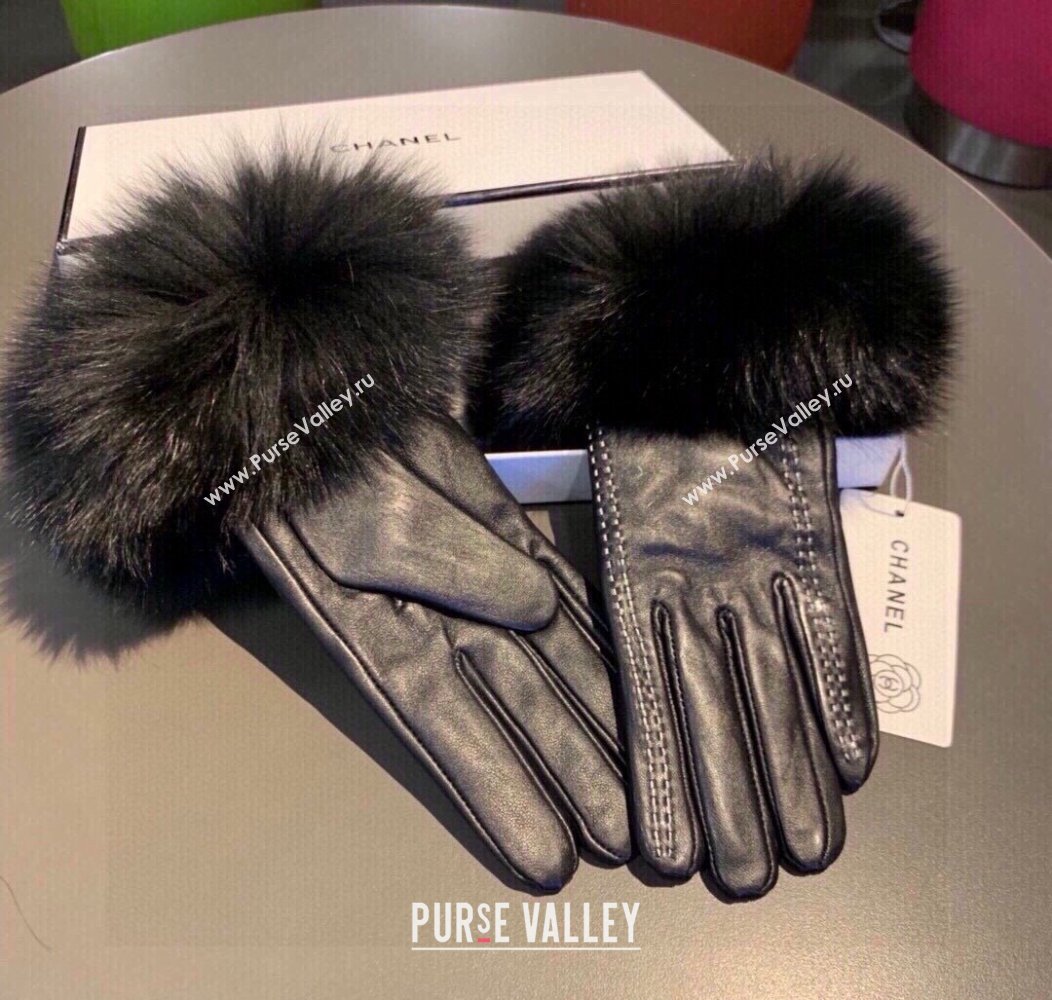 Chanel Rabbit Fur and Lambskin Gloves with Fox Fur Charm Black2 2024 1129 (XMN-241129048)