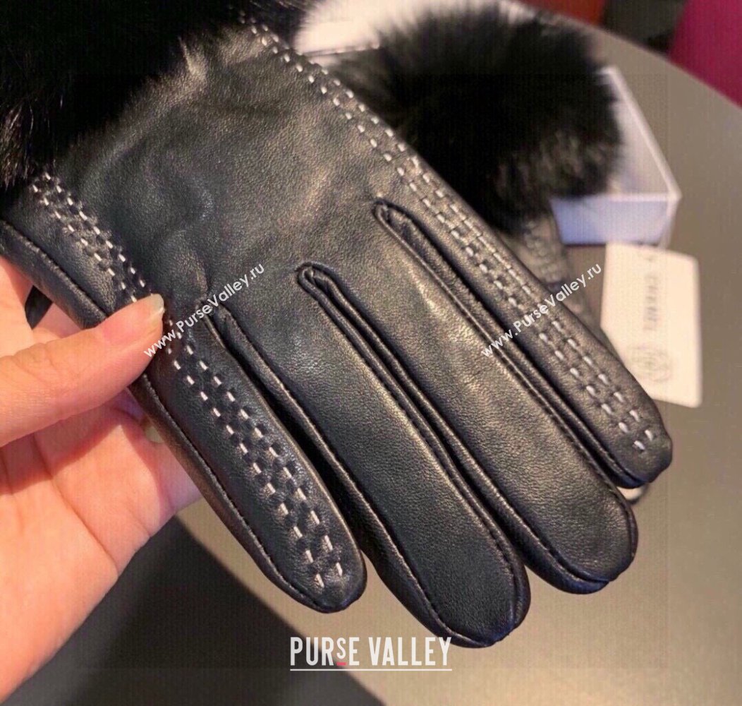 Chanel Rabbit Fur and Lambskin Gloves with Fox Fur Charm Black2 2024 1129 (XMN-241129048)