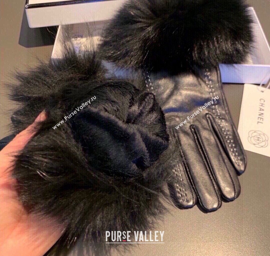 Chanel Rabbit Fur and Lambskin Gloves with Fox Fur Charm Black2 2024 1129 (XMN-241129048)