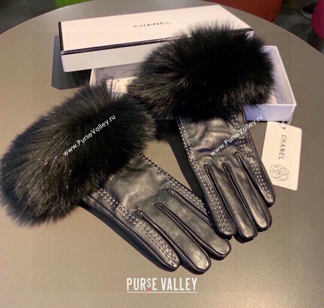 Chanel Rabbit Fur and Lambskin Gloves with Fox Fur Charm Black2 2024 1129 (XMN-241129048)