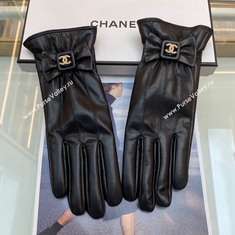 Chanel Black Lambskin Gloves with Bow 2024 112902 (A-241129074)