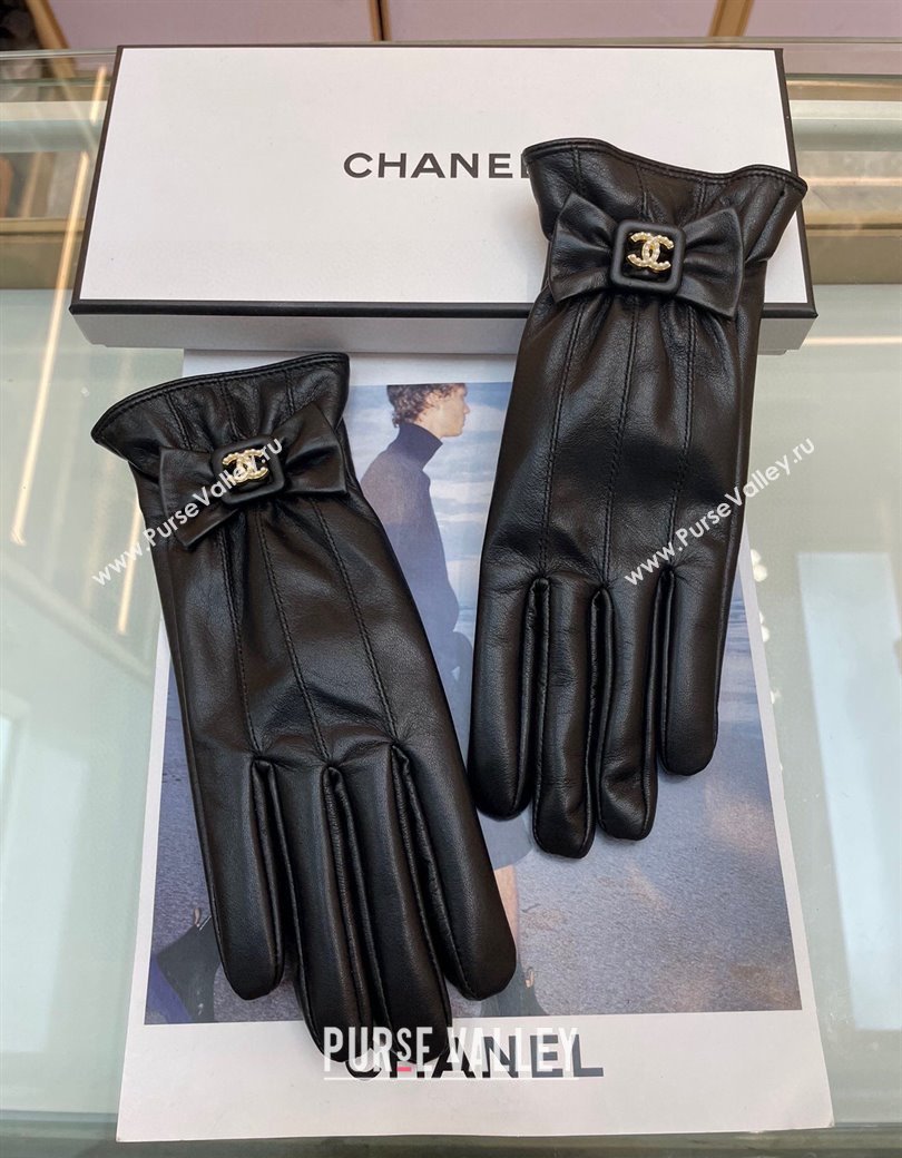 Chanel Black Lambskin Gloves with Bow 2024 112902 (A-241129074)