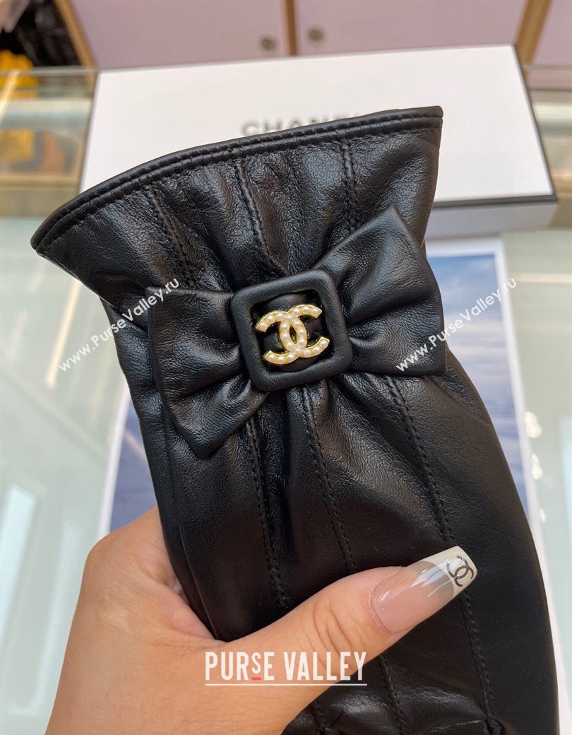 Chanel Black Lambskin Gloves with Bow 2024 112902 (A-241129074)