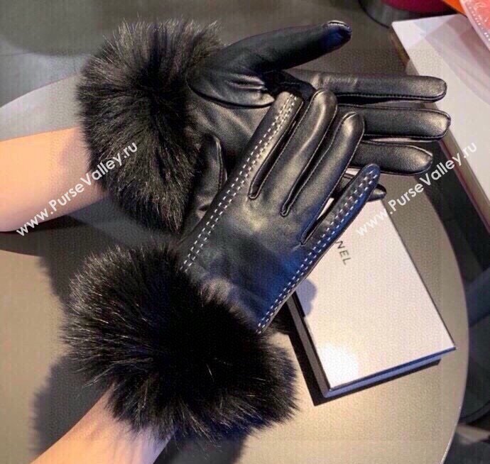 Chanel Rabbit Fur and Lambskin Gloves with Fox Fur Charm Black2 2024 1129 (XMN-241129048)