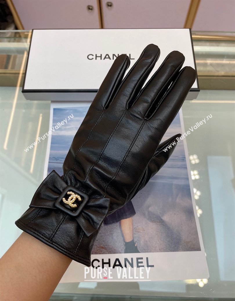 Chanel Black Lambskin Gloves with Bow 2024 112902 (A-241129074)