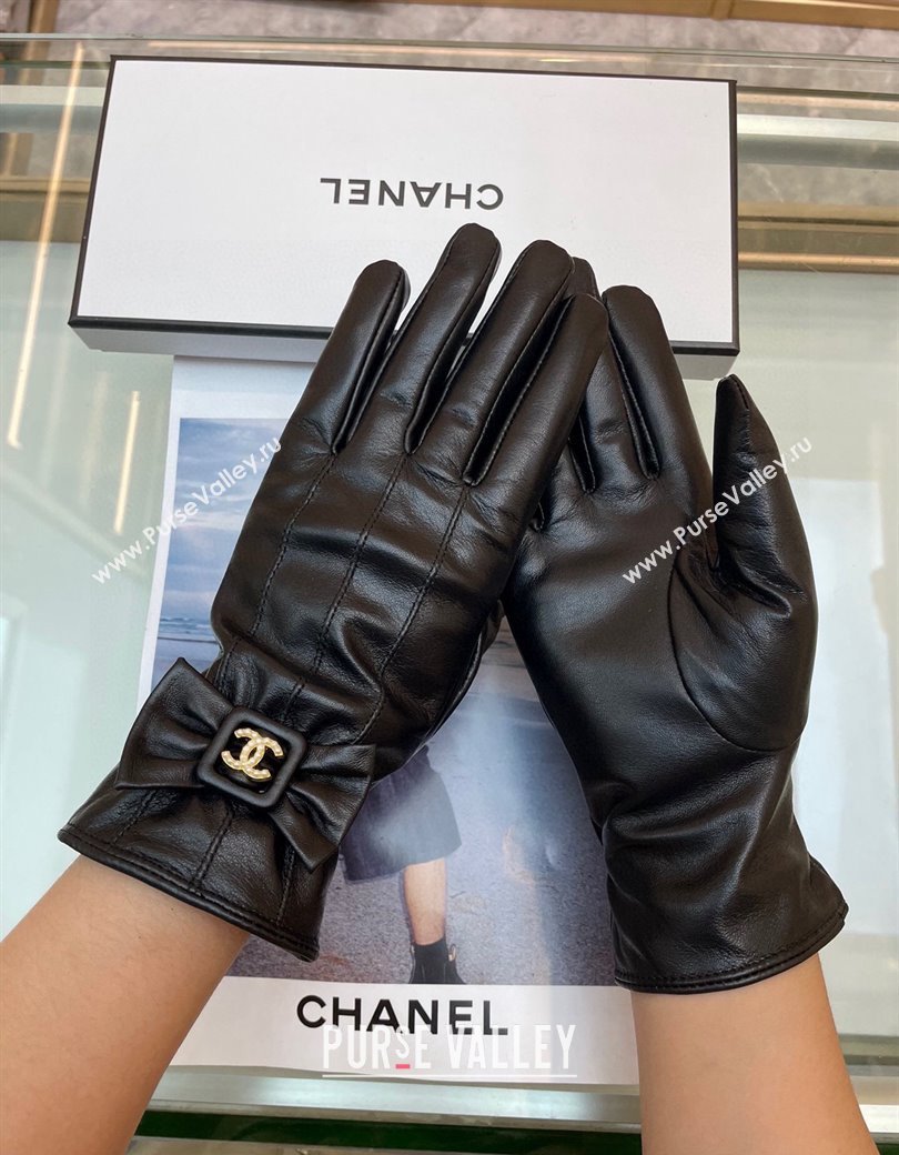 Chanel Black Lambskin Gloves with Bow 2024 112902 (A-241129074)