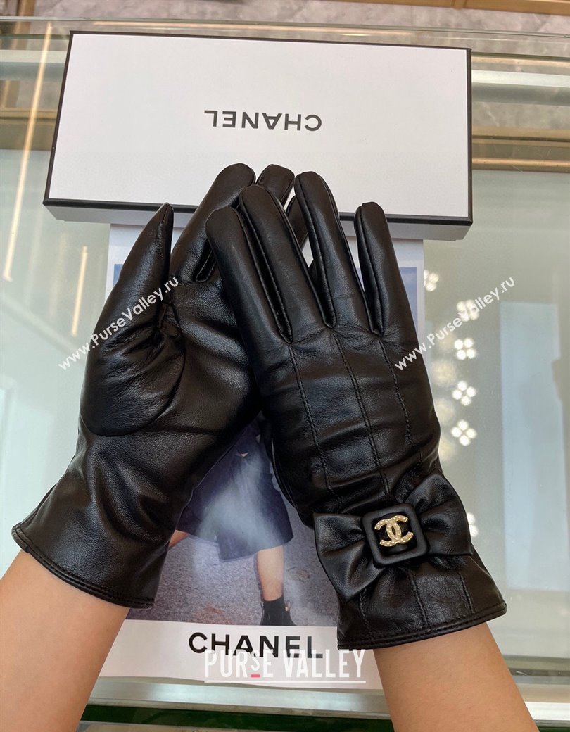 Chanel Black Lambskin Gloves with Bow 2024 112902 (A-241129074)