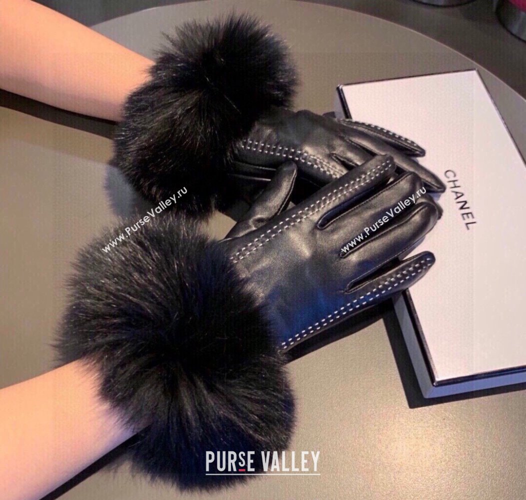 Chanel Rabbit Fur and Lambskin Gloves with Fox Fur Charm Black2 2024 1129 (XMN-241129048)