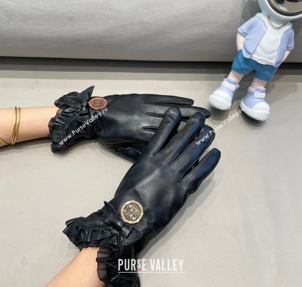 Chanel Lambskin and Cashmere Gloves with Flouncing Black 2024 1129 (A-241129075)