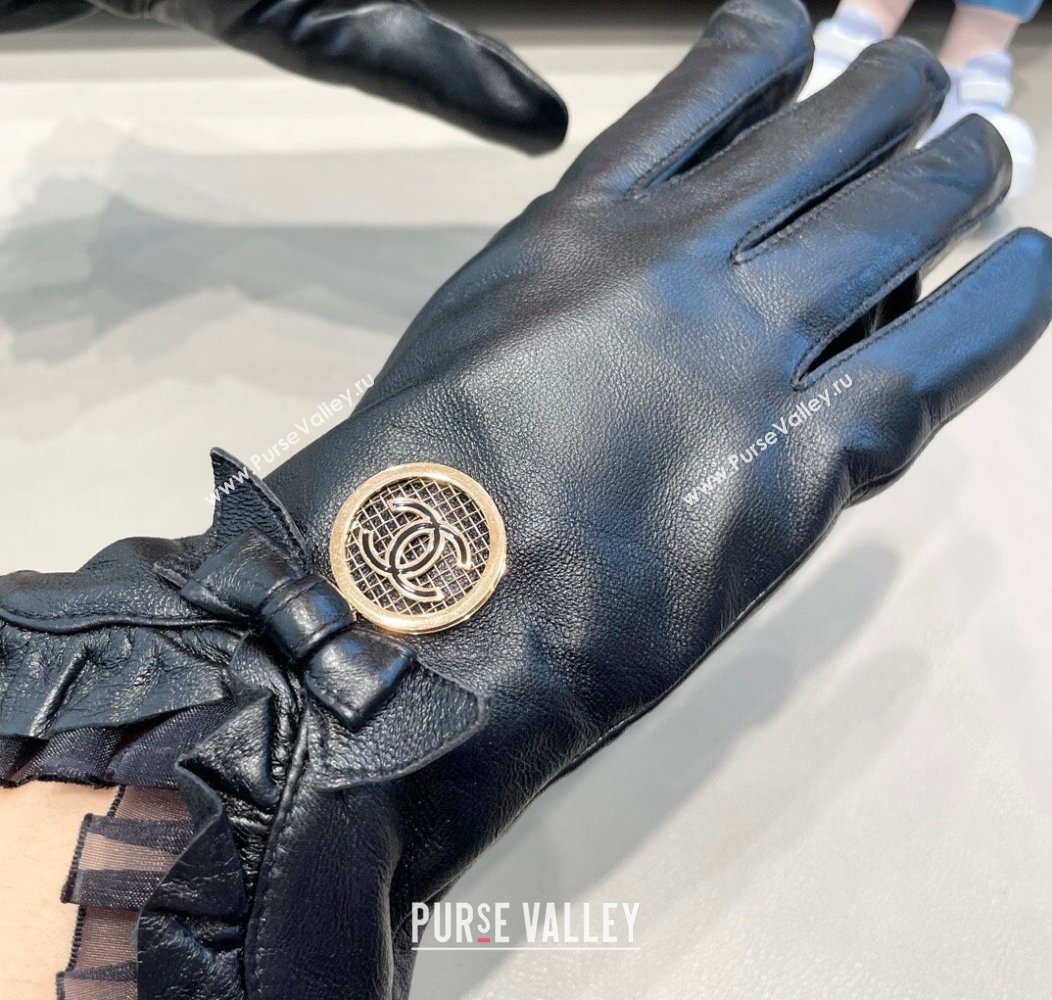 Chanel Lambskin and Cashmere Gloves with Flouncing Black 2024 1129 (A-241129075)