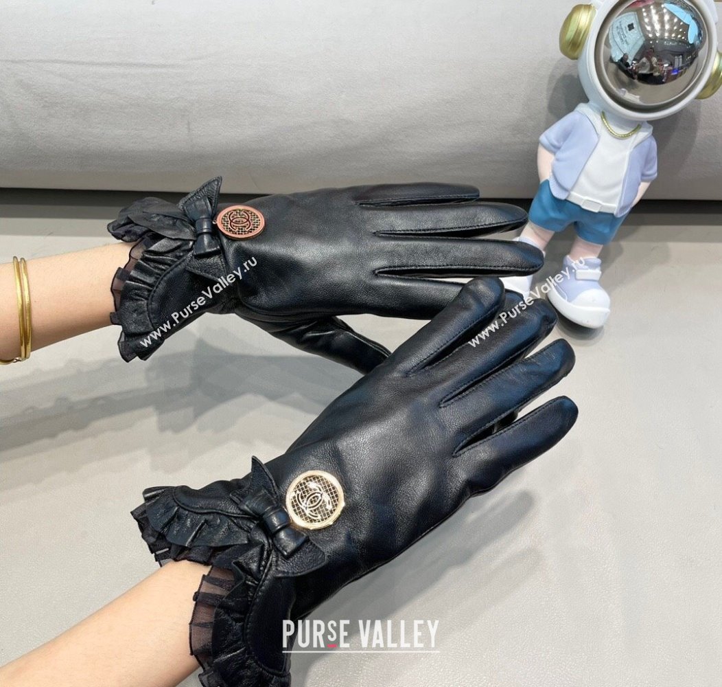 Chanel Lambskin and Cashmere Gloves with Flouncing Black 2024 1129 (A-241129075)