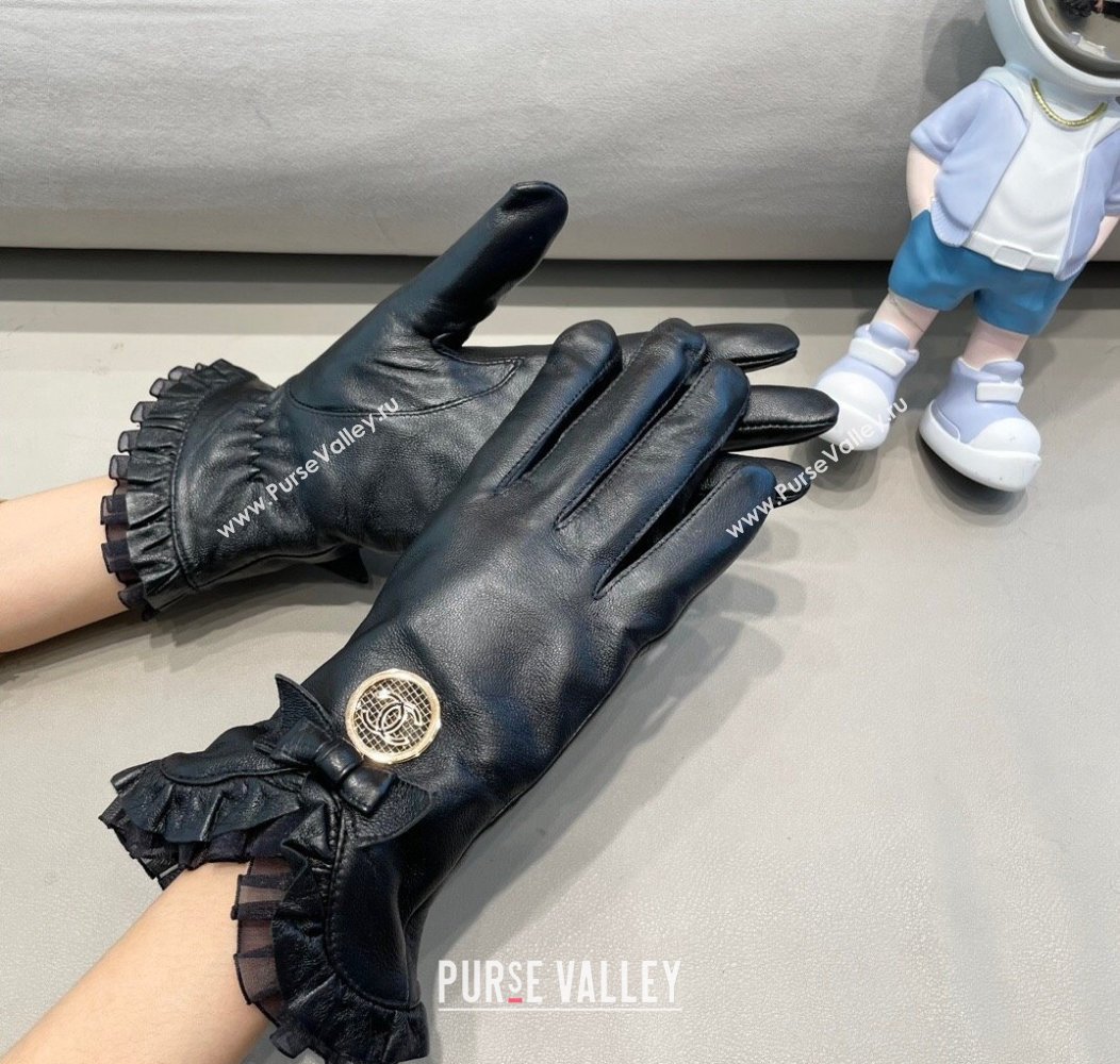 Chanel Lambskin and Cashmere Gloves with Flouncing Black 2024 1129 (A-241129075)