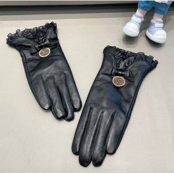 Chanel Lambskin and Cashmere Gloves with Flouncing Black 2024 1129 (A-241129075)