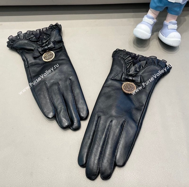 Chanel Lambskin and Cashmere Gloves with Flouncing Black 2024 1129 (A-241129075)