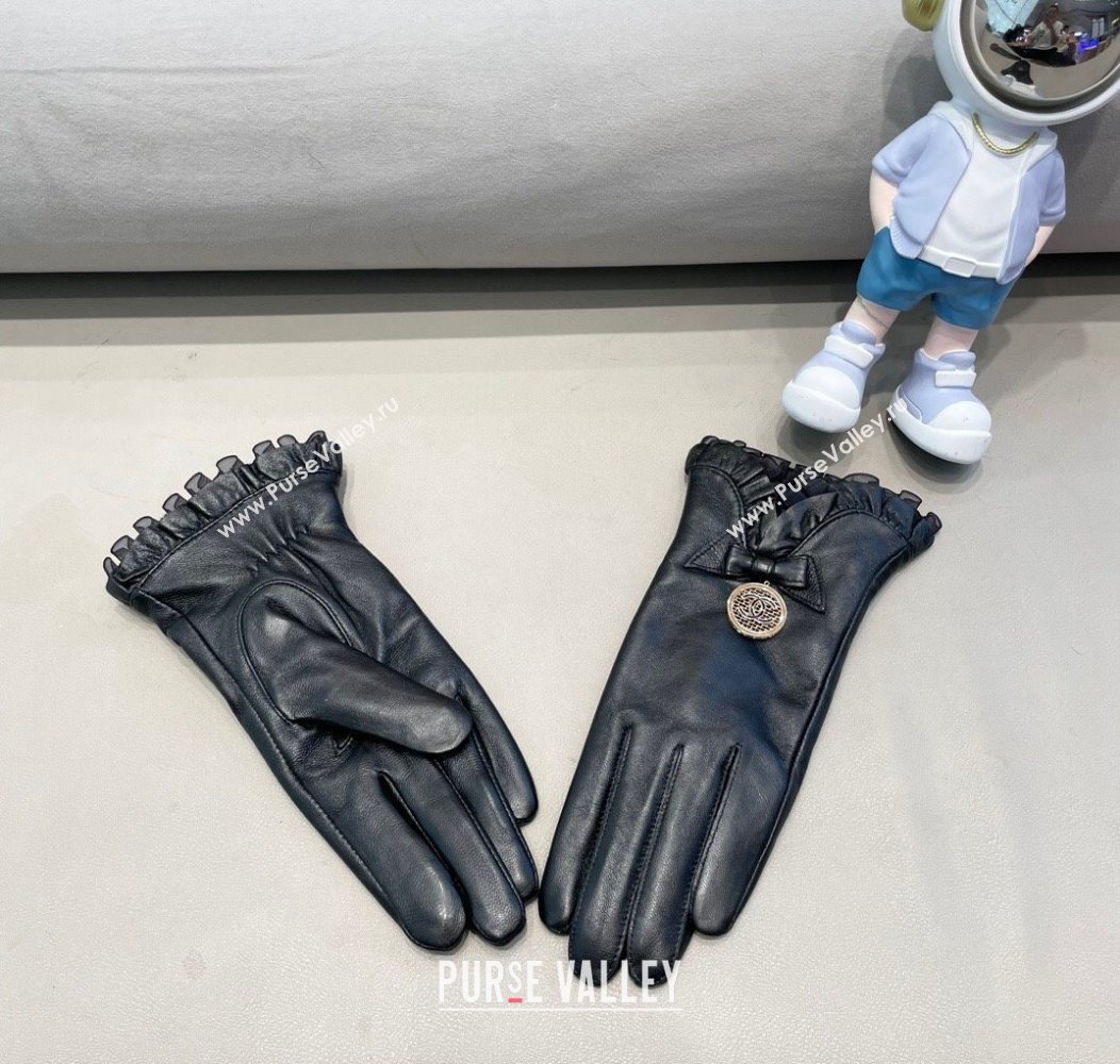 Chanel Lambskin and Cashmere Gloves with Flouncing Black 2024 1129 (A-241129075)