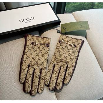 Gucci GG Canvas and Lambskin Gloves with Horsebit Beige 2024 1129 (A-241129051)