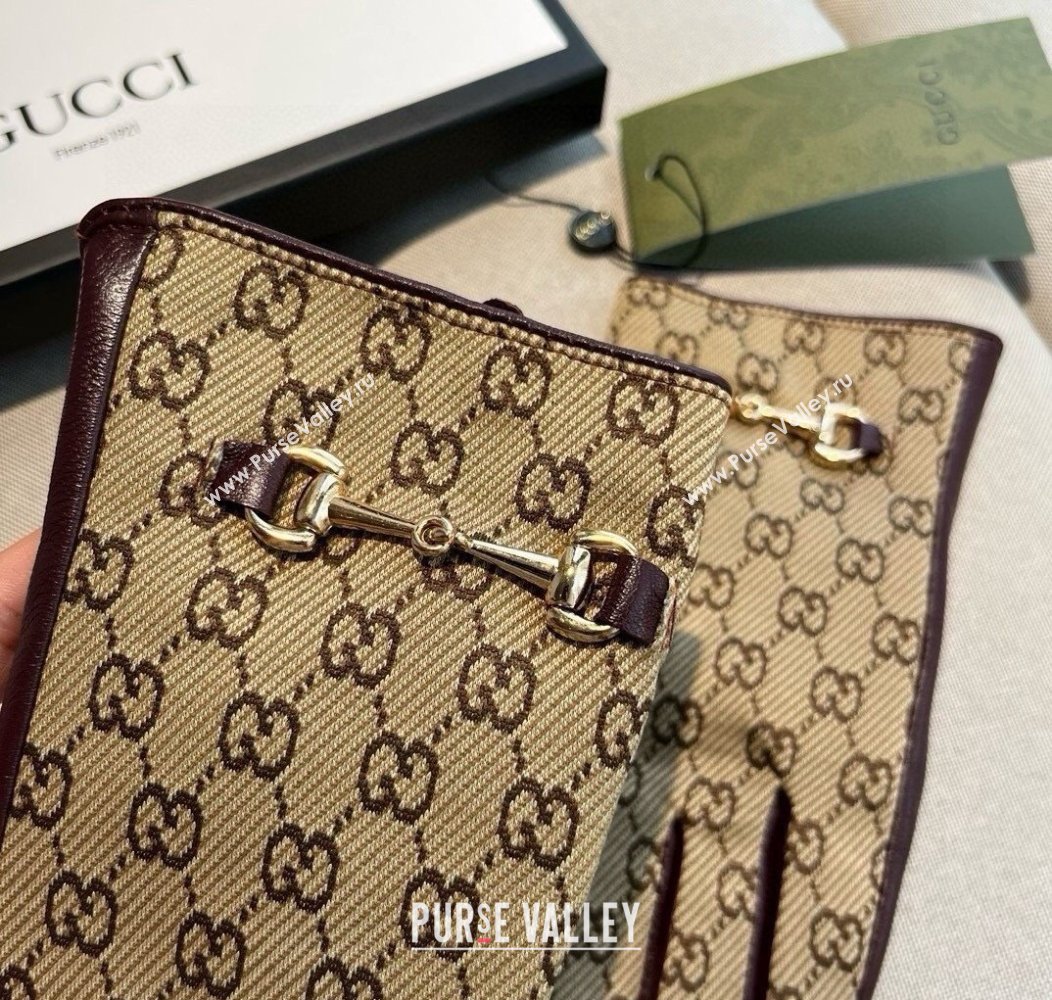 Gucci GG Canvas and Lambskin Gloves with Horsebit Beige 2024 1129 (A-241129051)