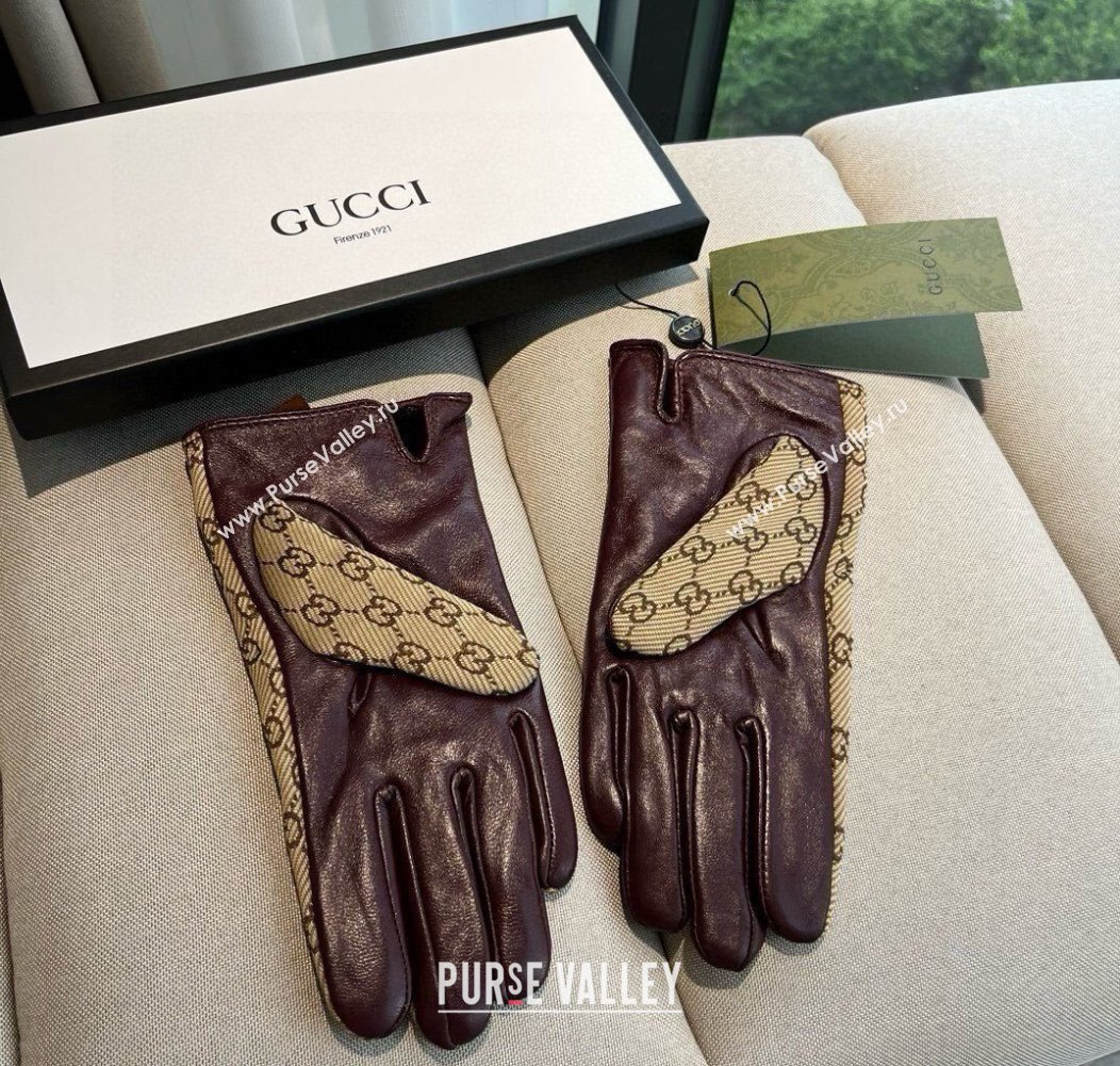 Gucci GG Canvas and Lambskin Gloves with Horsebit Beige 2024 1129 (A-241129051)