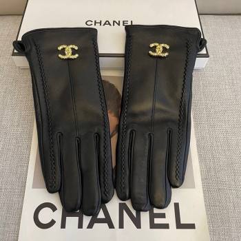 Chanel Lambskin and Cashmere Gloves with Stone CC Black 2024 1129 (A-241129054)