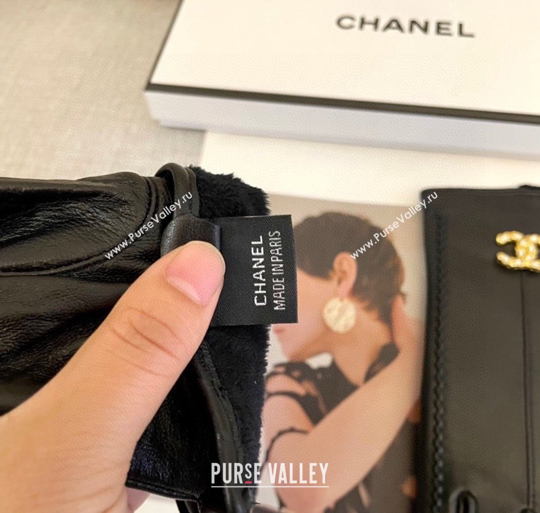 Chanel Lambskin and Cashmere Gloves with Stone CC Black 2024 1129 (A-241129054)