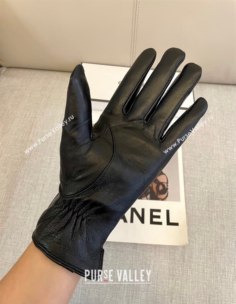 Chanel Lambskin and Cashmere Gloves with Stone CC Black 2024 1129 (A-241129054)