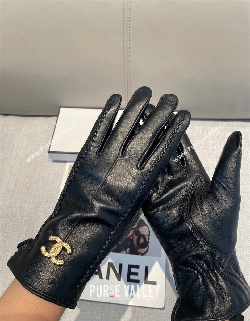 Chanel Lambskin and Cashmere Gloves with Stone CC Black 2024 1129 (A-241129054)