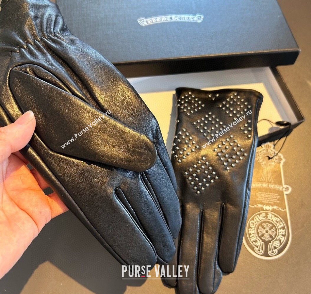 Chrome Hearts Lambskin and Cashmere Gloves with Studs Black 2025 1111 (XMN-251112070)
