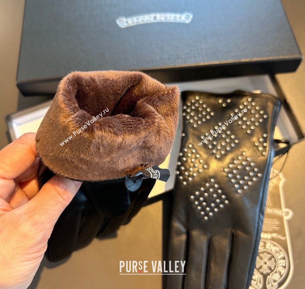 Chrome Hearts Lambskin and Cashmere Gloves with Studs Black 2025 1111 (XMN-251112070)