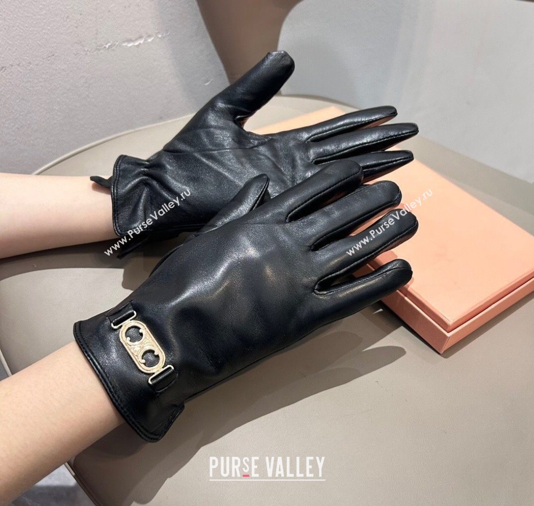 Celine Lambskin and Cashmere Gloves with Logo Black 2025 1111 (XMN-251112062)