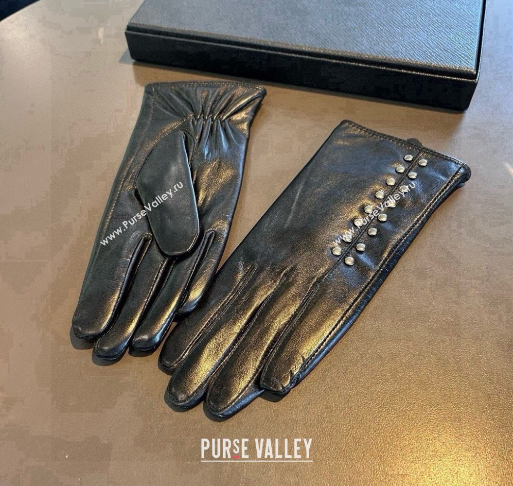 Chrome Hearts Lambskin and Cashmere Gloves with Studs Black 2025 1110 (XMN-251112072)
