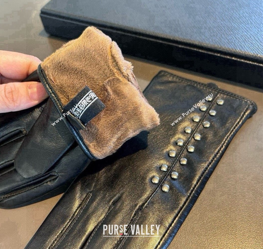 Chrome Hearts Lambskin and Cashmere Gloves with Studs Black 2025 1110 (XMN-251112072)