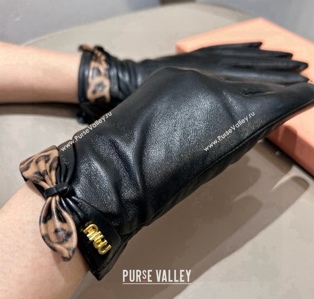 Miu Miu Lambskin and Cashmere Gloves with Print Black 2025 1111 (SHI-251112073)