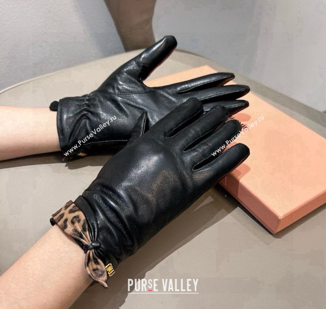 Miu Miu Lambskin and Cashmere Gloves with Print Black 2025 1111 (SHI-251112073)