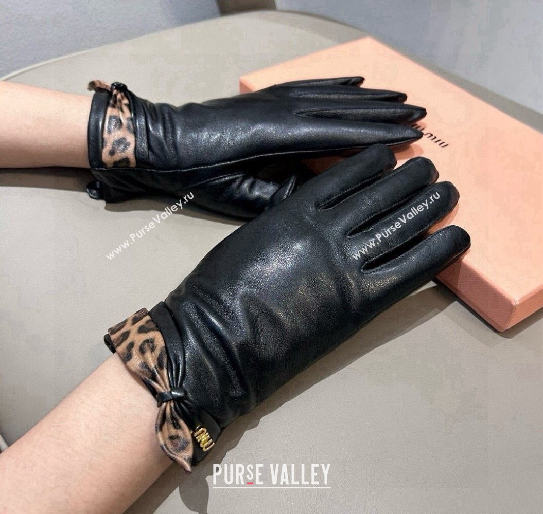 Miu Miu Lambskin and Cashmere Gloves with Print Black 2025 1111 (SHI-251112073)