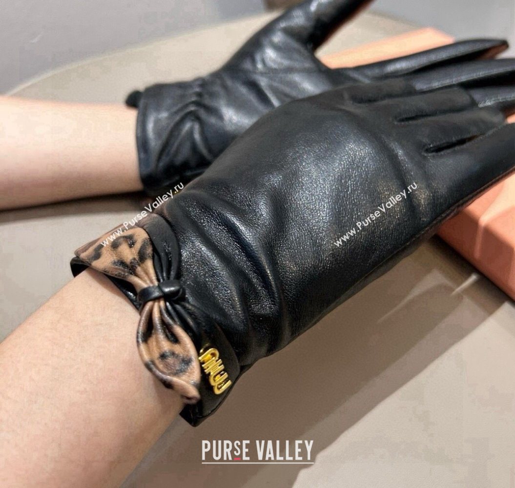 Miu Miu Lambskin and Cashmere Gloves with Print Black 2025 1111 (SHI-251112073)