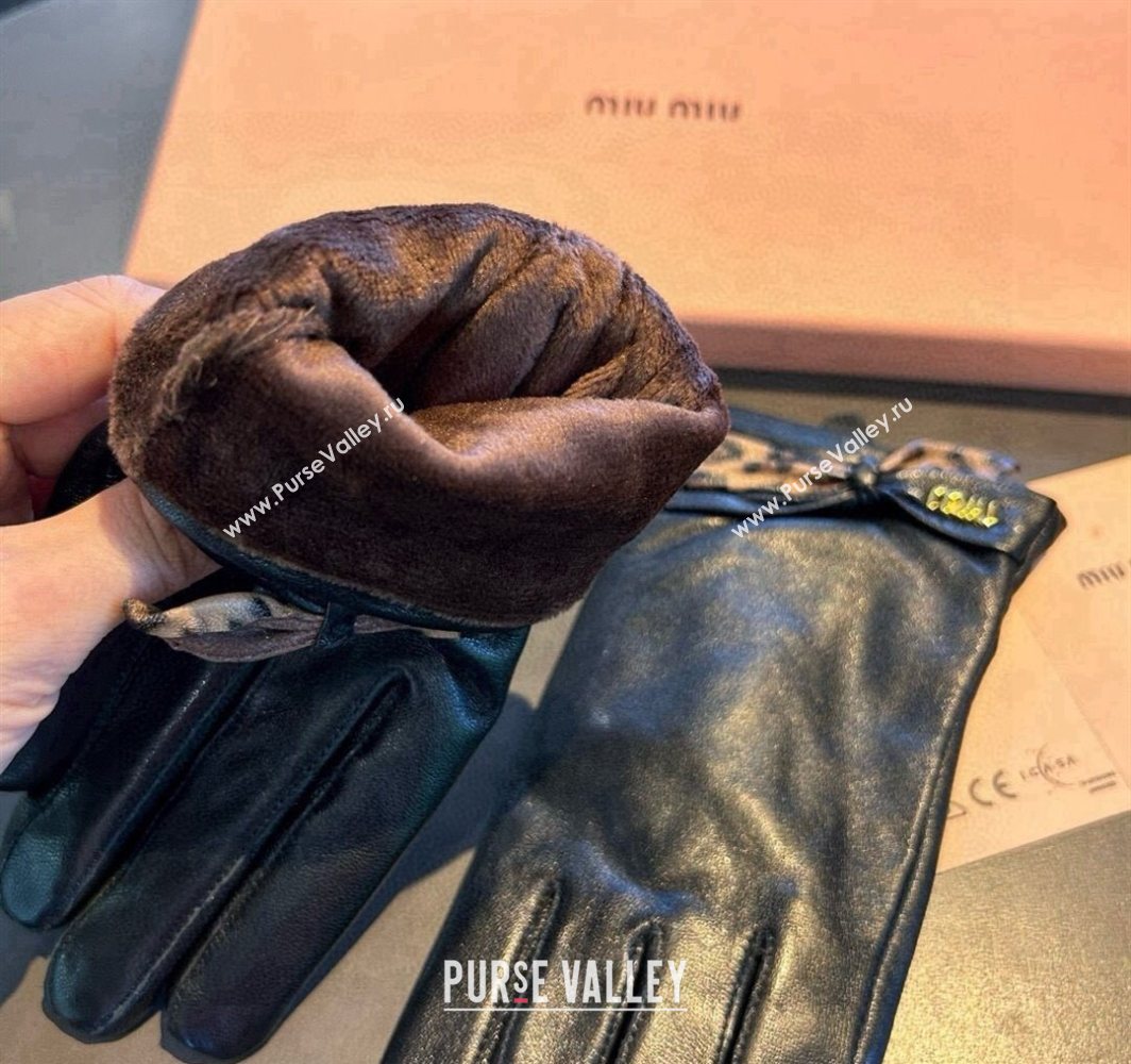 Miu Miu Lambskin and Cashmere Gloves with Print Black 2025 1111 (SHI-251112073)