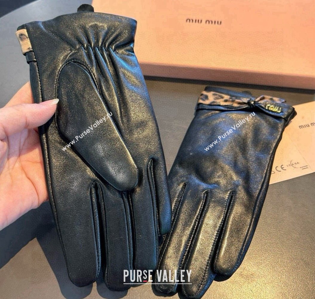Miu Miu Lambskin and Cashmere Gloves with Print Black 2025 1111 (SHI-251112073)
