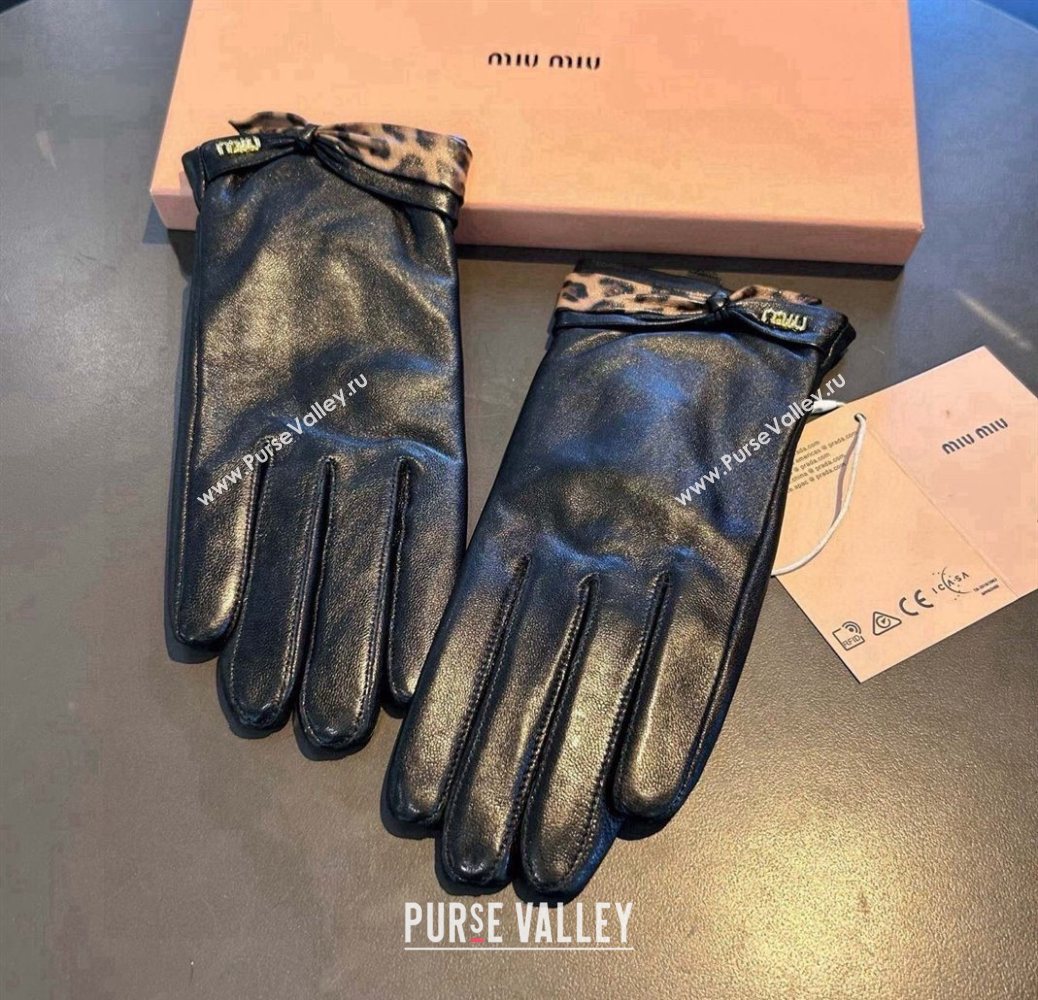 Miu Miu Lambskin and Cashmere Gloves with Print Black 2025 1111 (SHI-251112073)