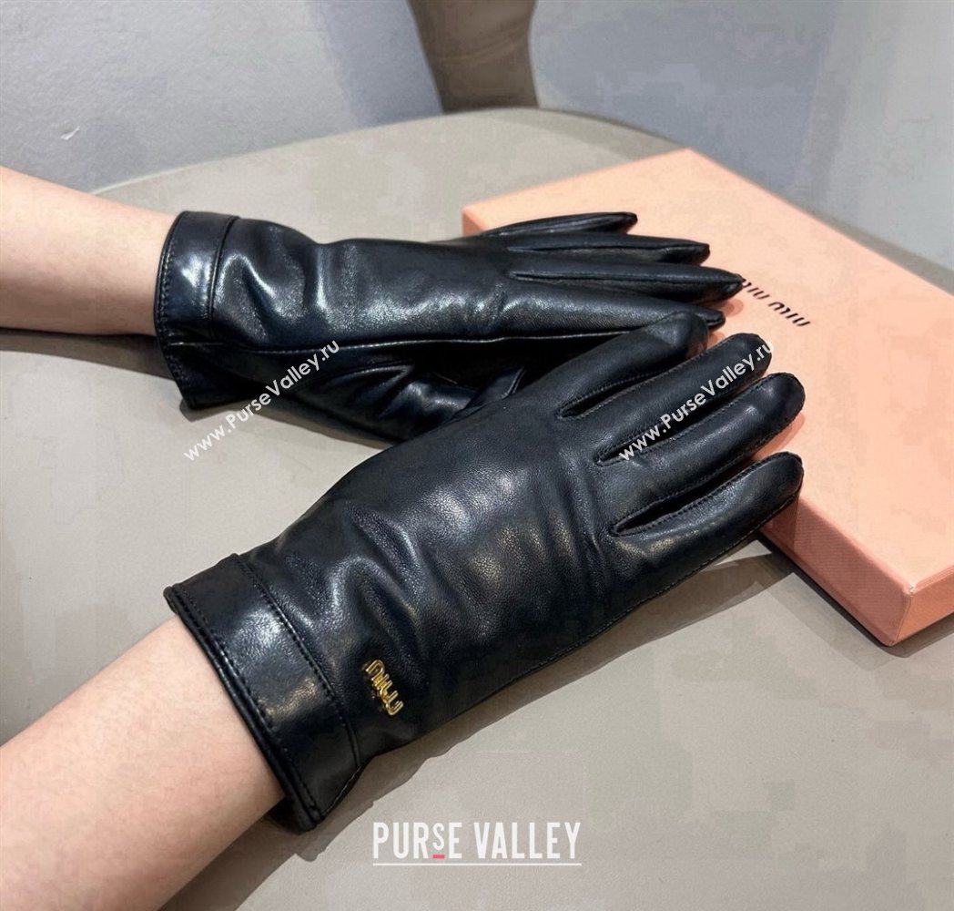 Miu Miu Logo Lambskin and Cashmere Gloves Black 2025 1111 (SHI-251112074)