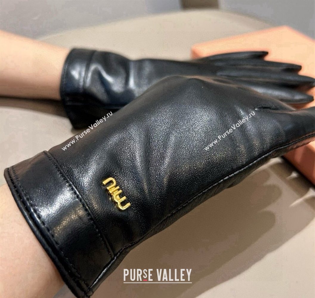 Miu Miu Logo Lambskin and Cashmere Gloves Black 2025 1111 (SHI-251112074)