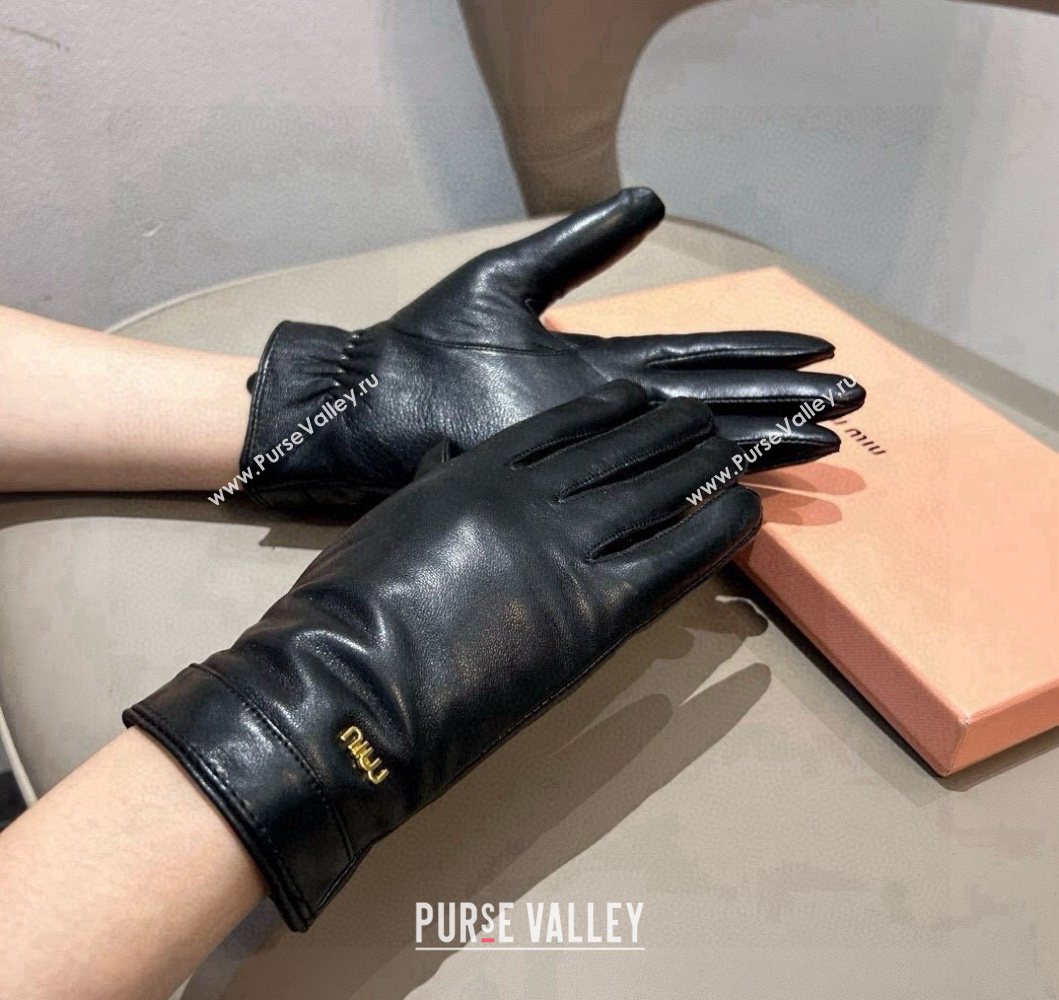 Miu Miu Logo Lambskin and Cashmere Gloves Black 2025 1111 (SHI-251112074)