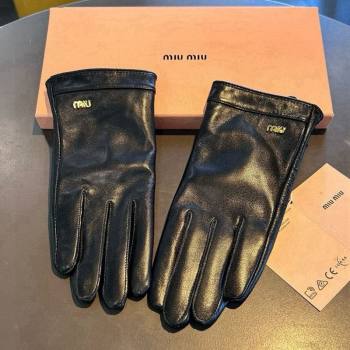 Miu Miu Logo Lambskin and Cashmere Gloves Black 2025 1111 (SHI-251112074)