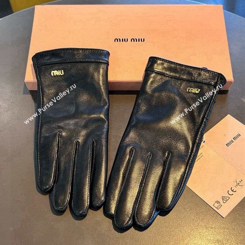 Miu Miu Logo Lambskin and Cashmere Gloves Black 2025 1111 (SHI-251112074)